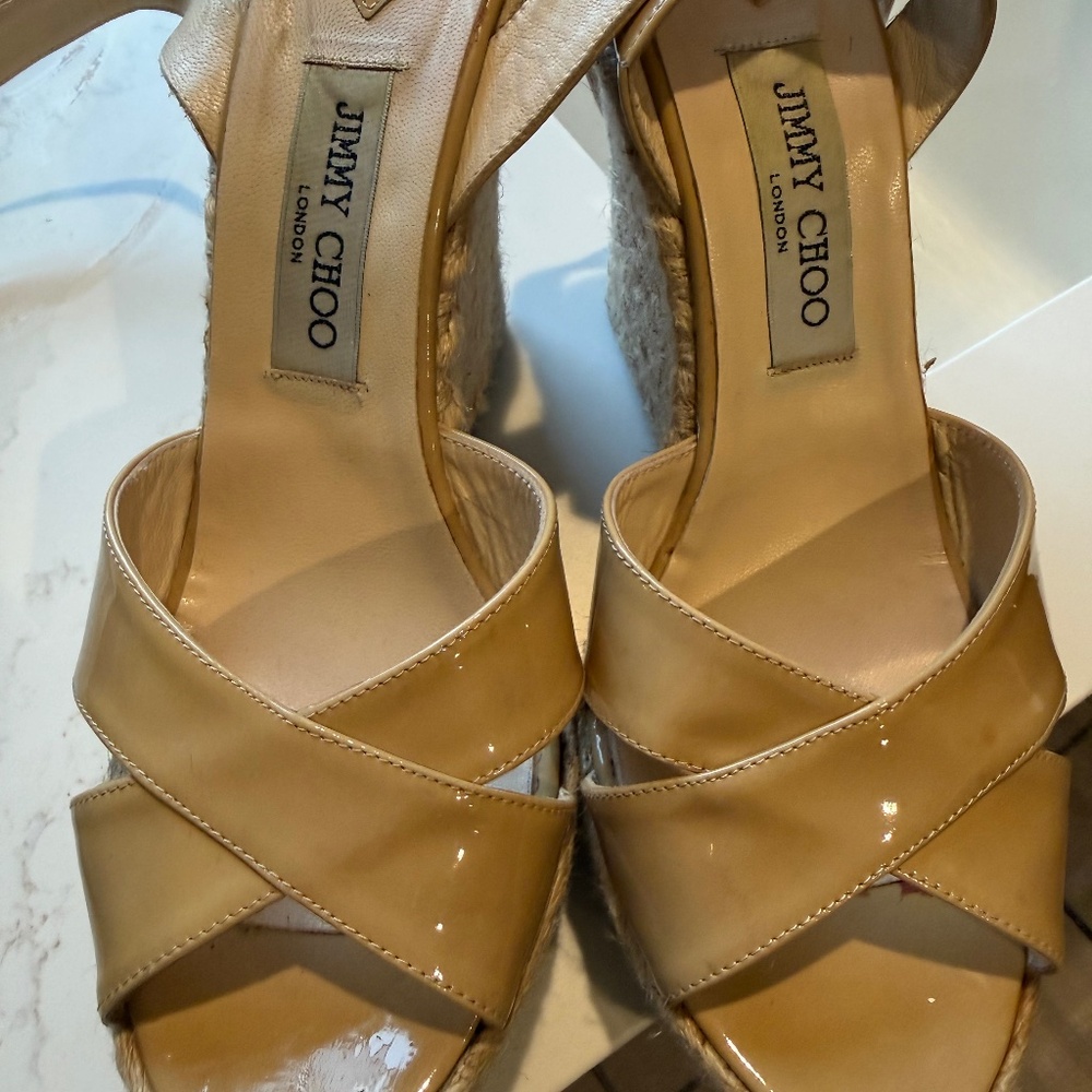 Jimmy Choo Criss Cross Espadrille Wedge - Nude